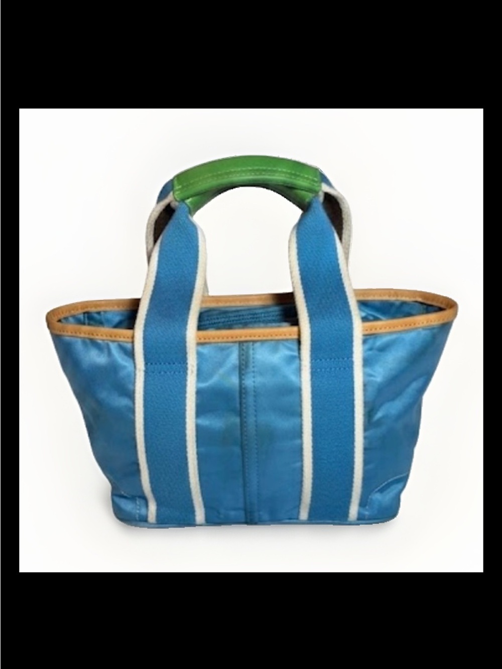 Coach Mini Satin-Nylon Tote Bag-Ocean Blue/Grass Green Leather-2004 Style: #1893 - Picture 2 of 14
